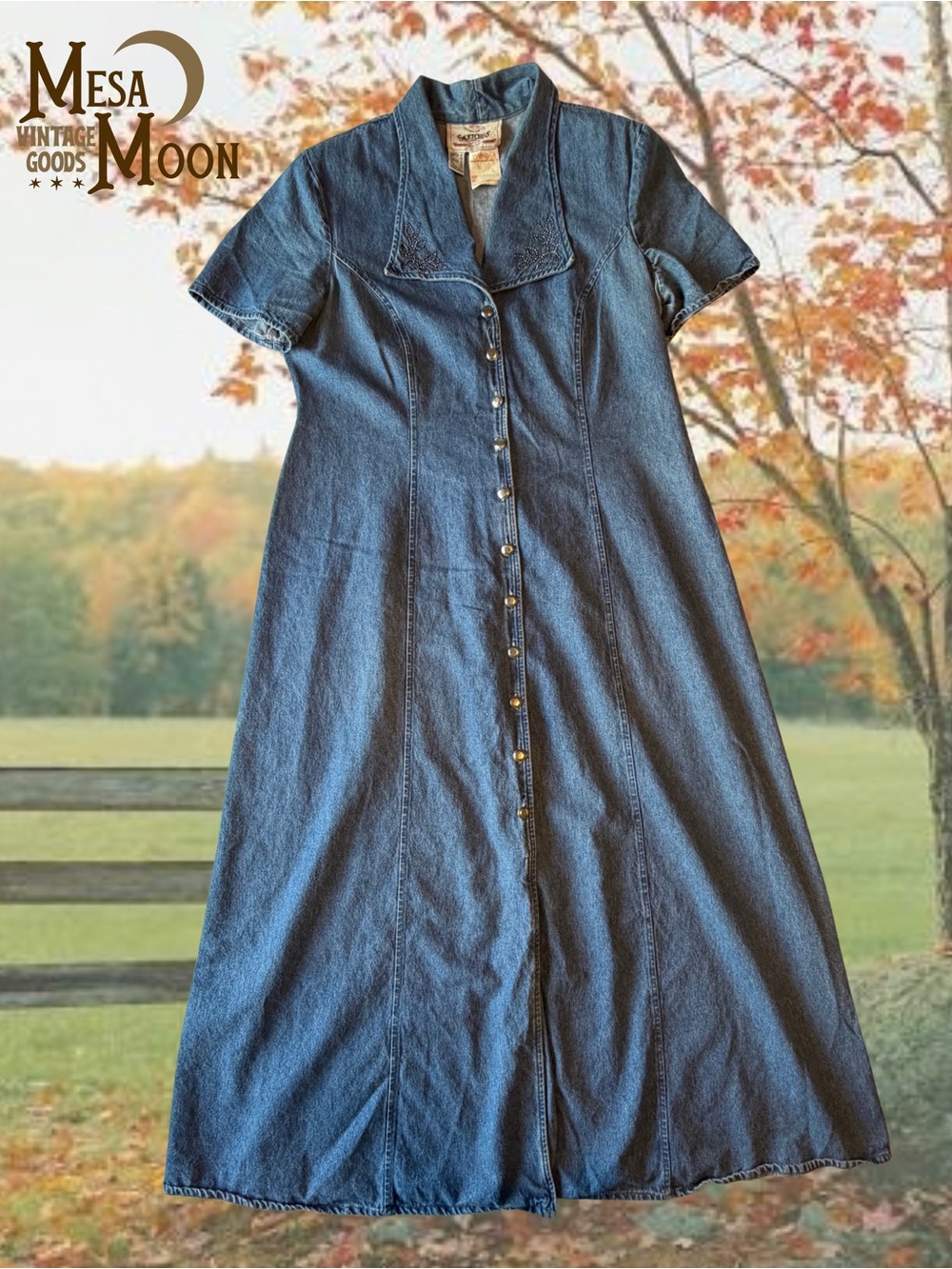 Vintage Denim Button-Front Maxi Dress